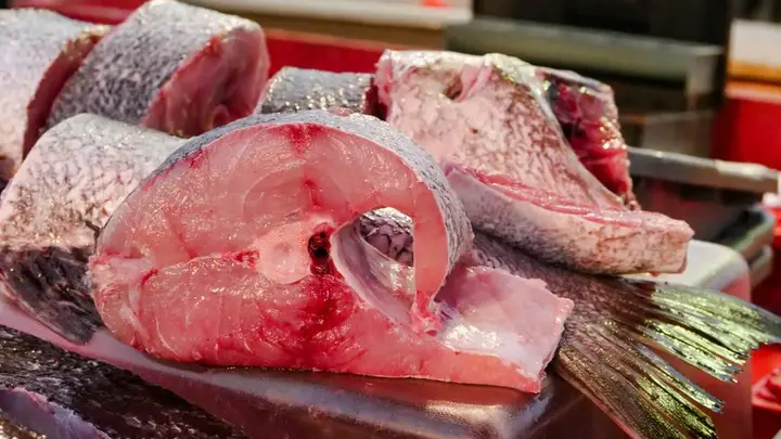 Bar, dorade et lieu posés côte à côte sur un plan de travail